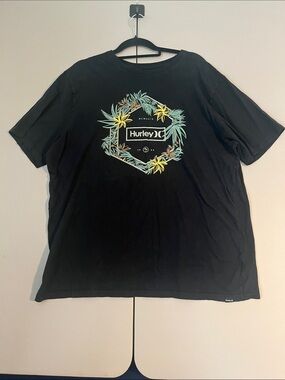 Hurley Black Short-Sleeve Tee with Yellow and Green Floral Wreath